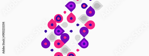 Abstract pattern features overlapping circles, varying sizes, purple, gray hues. Minimalist design creates dynamic visual texture.