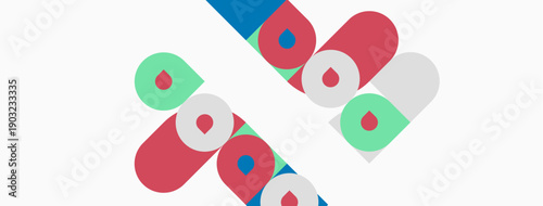 Colorful pills scattered diagonally. Simple design, medical theme, vibrant hues, clean background. Minimalist illustration, healthcare concept.