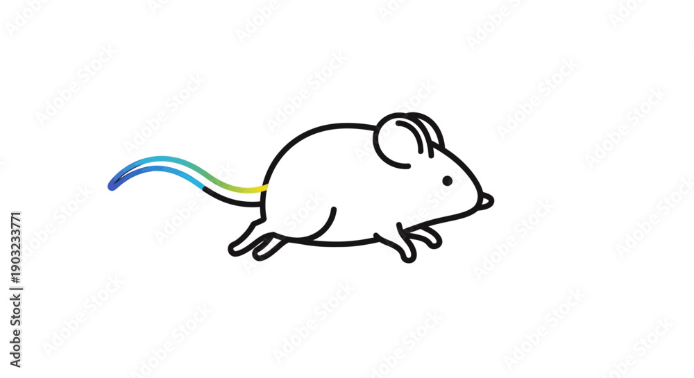 Obraz premium A playful line art illustration of a tiny mouse with a vibrant rainbow-colored tail scampering