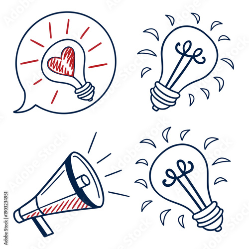Illustration of communication concepts with speech bubbles, balloons, and a megaphone. Vector