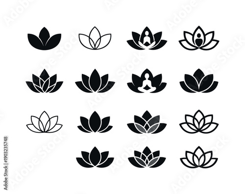 Well-being and mental health awareness. Icon set. Set Logo of well-being and mental health awareness: lotus flower symbol. harmonious logo