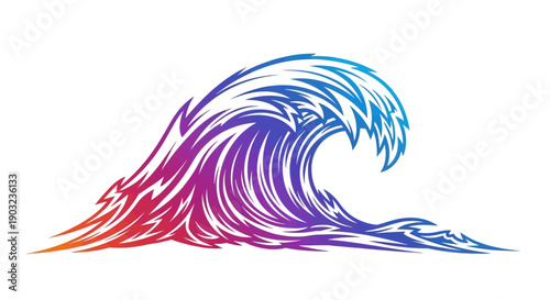 Dynamic Gradient Ocean Wave Vector Illustration with Stylized Water Splash Design