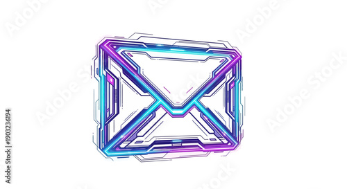 Futuristic glowing neon email icon communication technology message sending digital cyber hitech