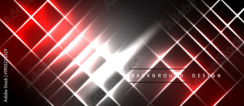 Abstract red, white lines form geometric pattern. Dark background enhances vibrant glow, creating modern visual effect.
