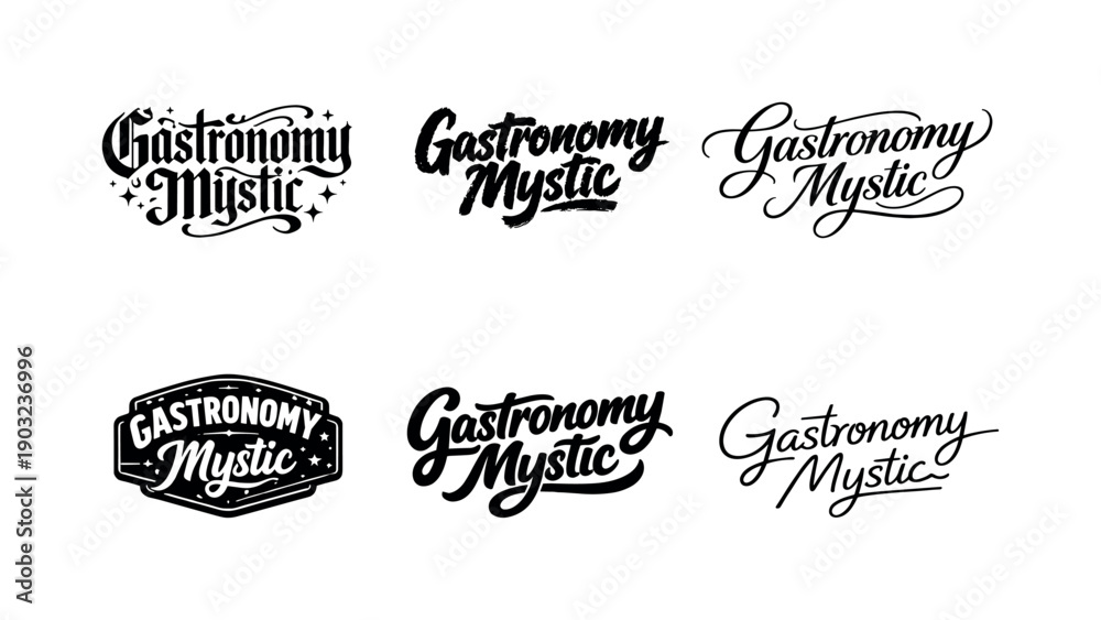 Fototapeta premium Gastronomy mystic lettering. Set lettering. harmonious lettering variations of the same emblematic concept, each with different artistic
