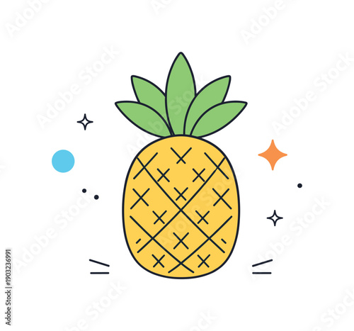Minimal pineapple composition. Stylized pineapple with simplified leaves and body. Calm summer feeling, clean and modern food concept.