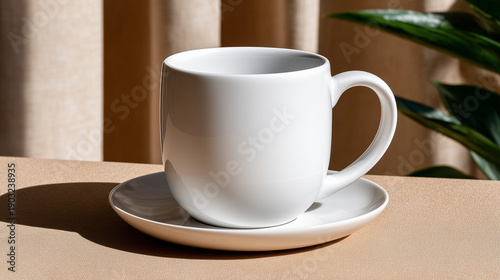 Wallpaper Mural Blank Ceramic Coffee Cup Mockup on a Saucer Showing Handle Shape on a Warm Beige Backdrop

 Torontodigital.ca