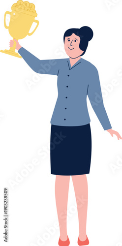 Woman take money prize. Winner color character