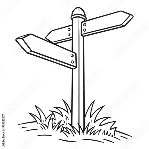 A weathered wooden signpost with three directional arrows pointing in different directions. Vector