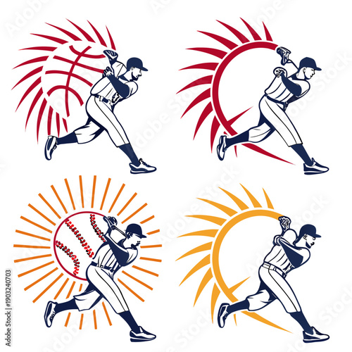 Four athletes running in different directions with colorful trails behind them Vector