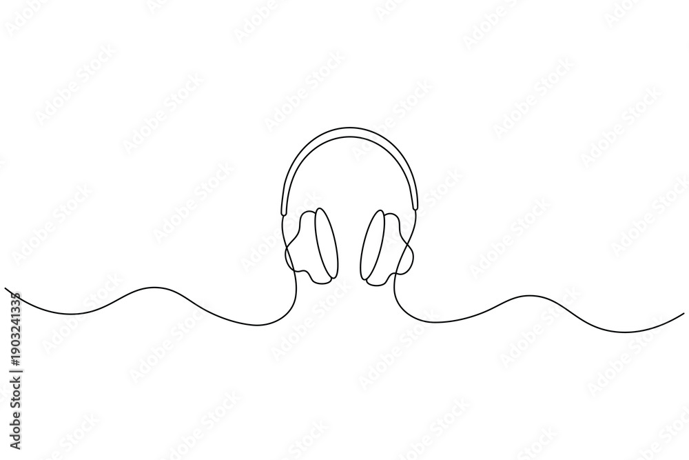 Obraz premium Headphone with sound wave vector icon continuous one line drawing on white background 