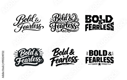 Diverse Lettering Grid. Bold and fearless. Set lettering. harmonious lettering variations of the same emblematic concept, each with different