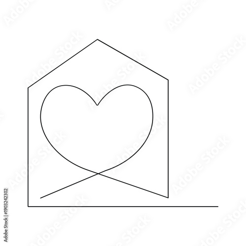 Minimalist continuous line art of an envelope with a heart for love letter and romance concept