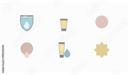 :
Skincare line icon vector set with moisture serum retinol and sunscreen