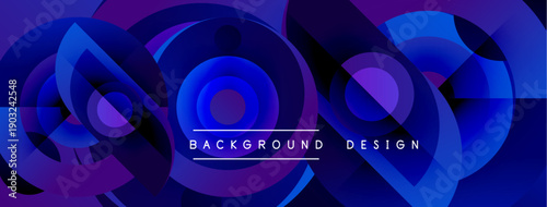 Abstract circles, purple, blue hues create dynamic background. Modern design elements suggest technology, innovation. Smooth gradients offer visual depth.