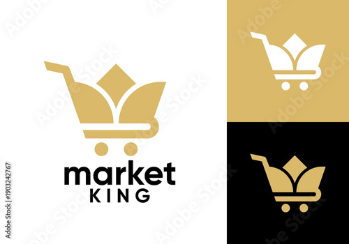 crown with shopping cart logo. online king shop symbol icon design