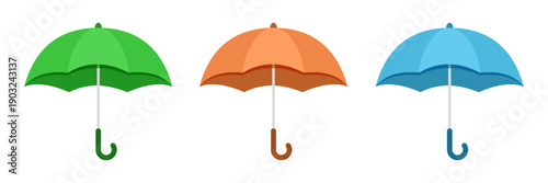 Umbrella icon set collection in flat style. Rain protection vector illustration on isolated background. Weather defense equipment sign business concept.