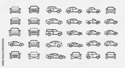 Collection of Hand Drawn Car Icons and Illustrations.