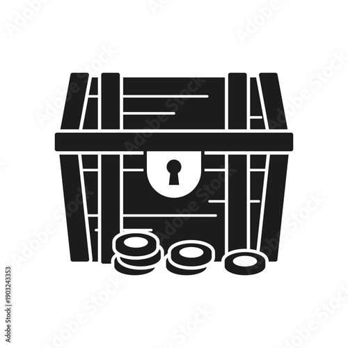 Treasure chest icon in flat style. Money box vector illustration on isolated background. Financial container sign business concept.