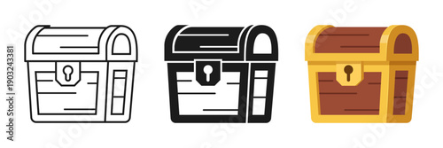 Treasure chest icon set collection in flat style. Money box vector illustration on isolated background. Financial container sign business concept.