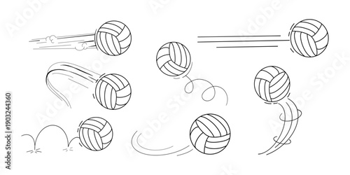 Bounced ball comic manga effect, doodle line hand drawn ball jump trajectory, ball motion expression. Sketch movement.