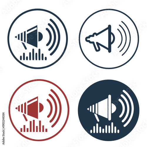 Four distinct icons representing different types of audio signals and their properties. Vector
