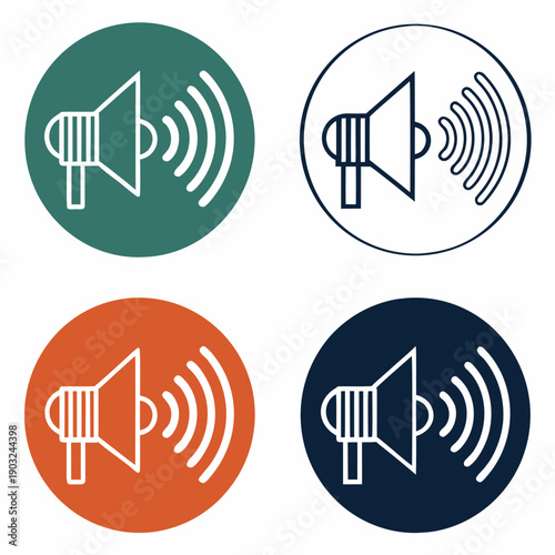 Four colorful icons representing different types of audio signals and speakers Vector