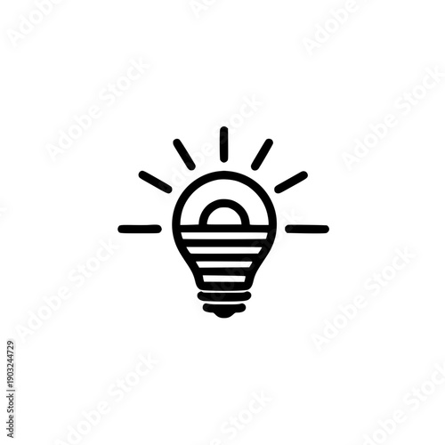 Creative sunset silhouette inside glowing light bulb vector illustration symbol of nature inspiration and smart ideas