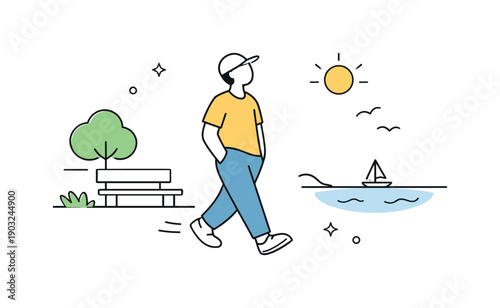 Time without plans. A relaxed figure wandering