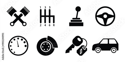 Automotive Car Control and Maintenance Icons Set Silhouette