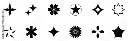 Sparkles, stars and bursts icons, twinkling stars.Vector set of different black sparkles icons