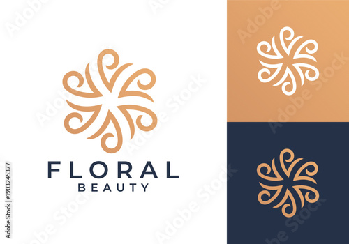flower olive oil logo. luxury ornament lotus spa beauty vector design concept