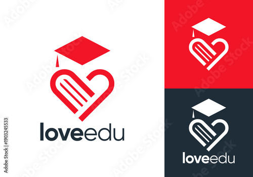 graduation cap and book logo. love study education vector design concept