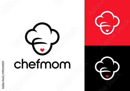 mom chef cooking food logo design concept