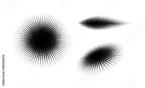 Black white dotted radial fade A radial dotted fade pattern with dot density decreasing outward from the center displayed in front view, side
