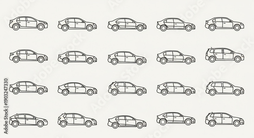 Collection of Hand Drawn Car Silhouettes in Various Styles.