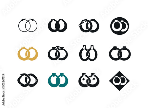 Earrings. Icon set. Set Logo of Earrings: hoop earring. harmonious logo variations of the same emblematic concept, each with different