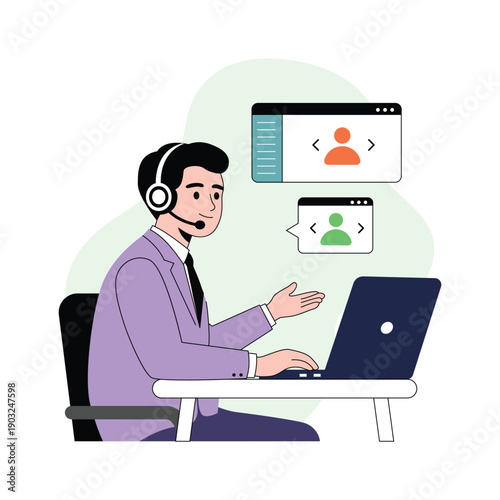 Well crafted help desk service concept illustration in flat style