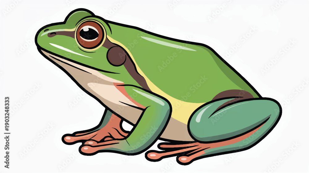 Fototapeta premium A digital illustration of a green tree frog in a side profile view (3)_traced