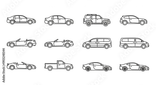 Collection of Hand Drawn Car Illustrations in Various Styles.