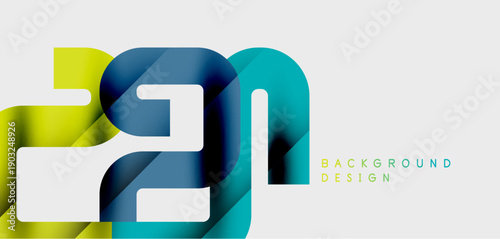 Abstract graphic design features layered numbers, vibrant colors, clean lines. Modern aesthetic suitable for backgrounds, presentations.