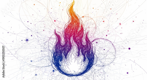 Abstract Artistic Fire Flame Gradient Sketch Doodle Drawing with Energetic Lines and Vibrant Colors