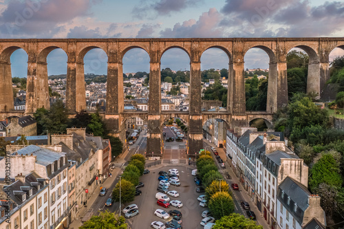 Photos Aerial view with viaduct of Morlaix in France, at sunset