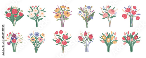 flower bouquet set of bright spring blooming flowers wildflowers