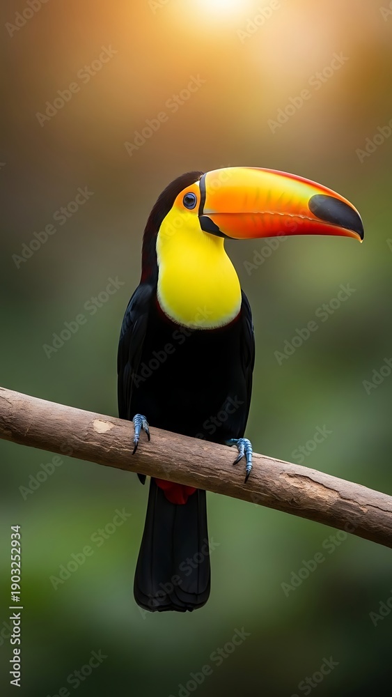 Naklejka premium Vibrant Toucan Bird Sitting on Branch.