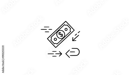 Money transfer outline icon flying dollar bill vector finance symbol