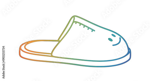 Playful rainbow outline slipper illustration with a happy smiley face design perfect for