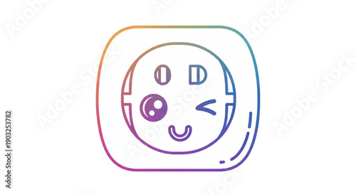 Playful winking electrical outlet illustration with vibrant rainbow gradient outline