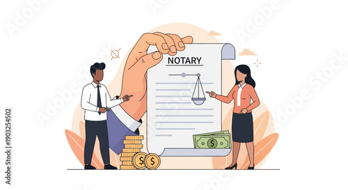Professional Notary Signing Document with Businesspeople Present