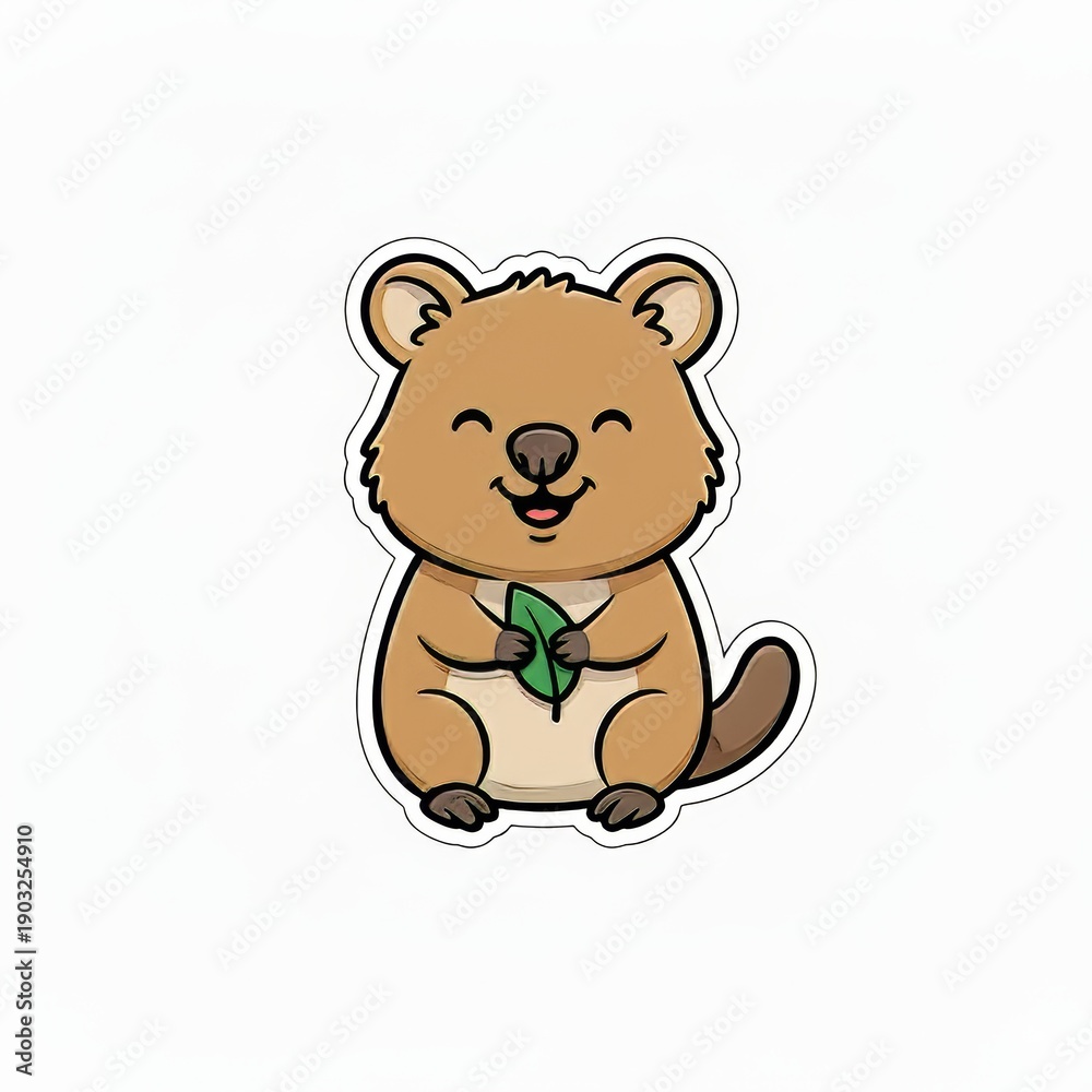 Obraz premium Cuddly quokka holding leaf with joyful expression on face